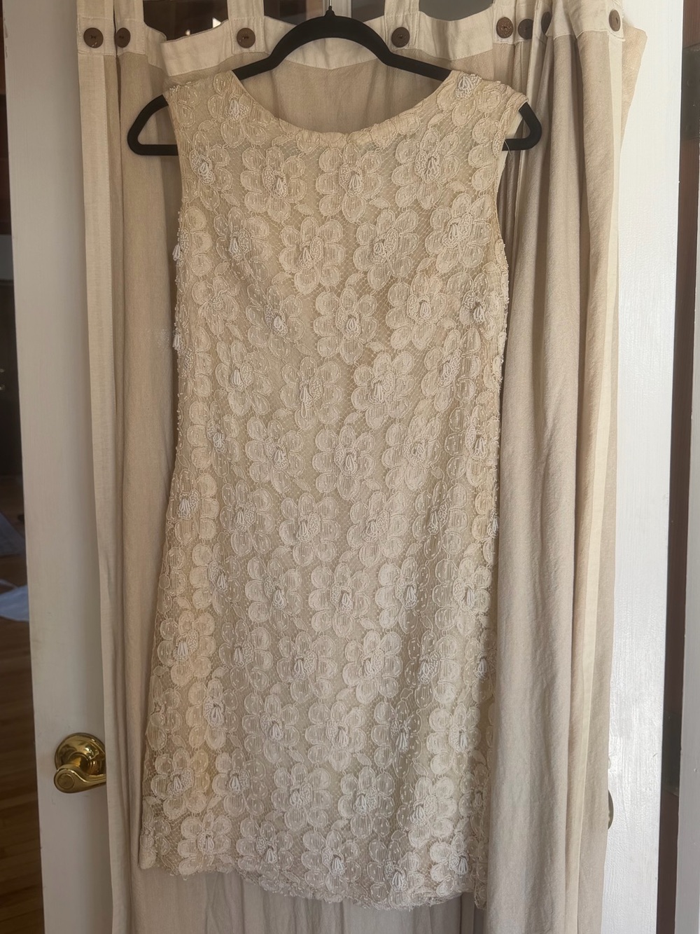 Vintage IvoryCream Lace Beaded Sheath Dress - Elegant Women's Dress